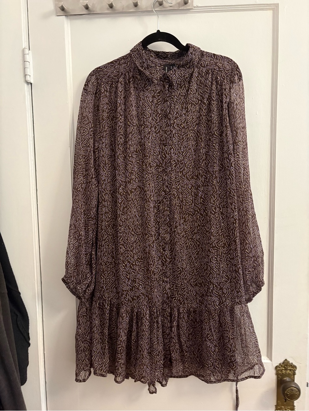 Vero ModaWomens Long Sleeve Printed Ruffle-Hem Dress - Brown size XL new